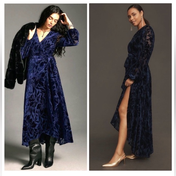 Anthropologie Dresses & Skirts - Anthropologie Midnight Navy Velvet Wrap Maxi Dress